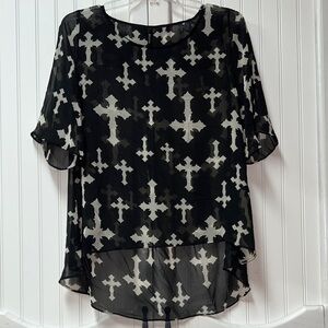 Emma Rose Goth Cross Shirt L Crucifix